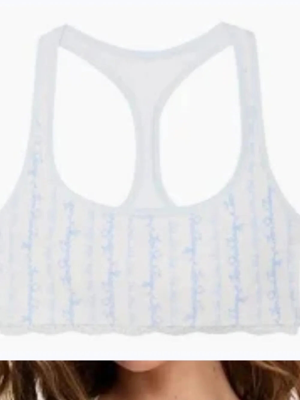 PINK x LoveShackFancy NWT Cotton Racerback Bralette logo mania Blue color sz LRG
